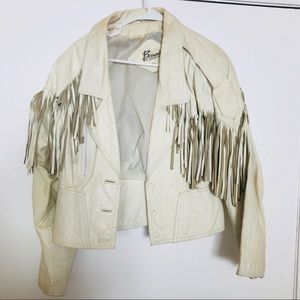 VINTAGE WHITE LEATHER JACKET!!